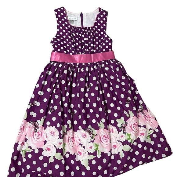 Bonnie Jean Purple Polka Dot Floral Dress Size 6X - Picture 1 of 6